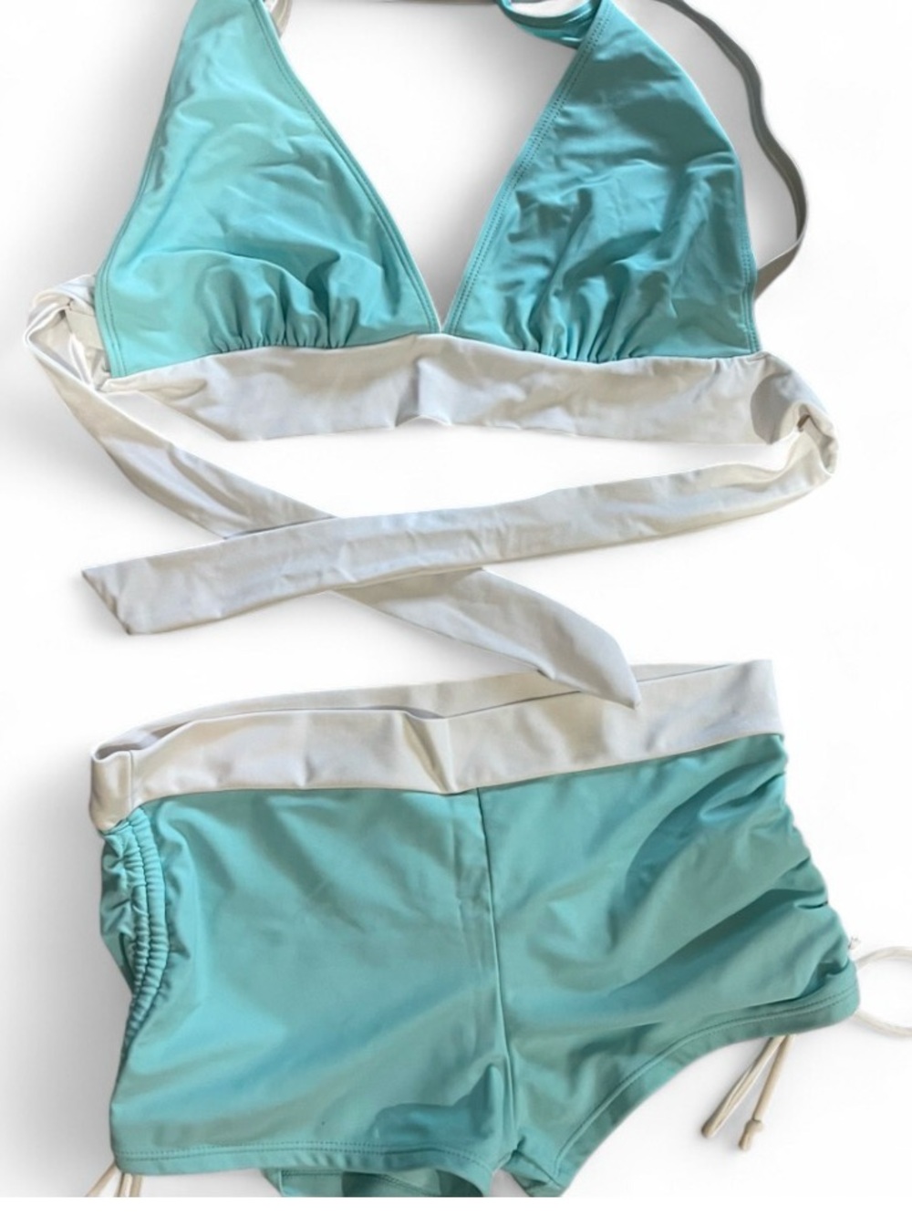Aqua and White Two-Piece Bikini Set